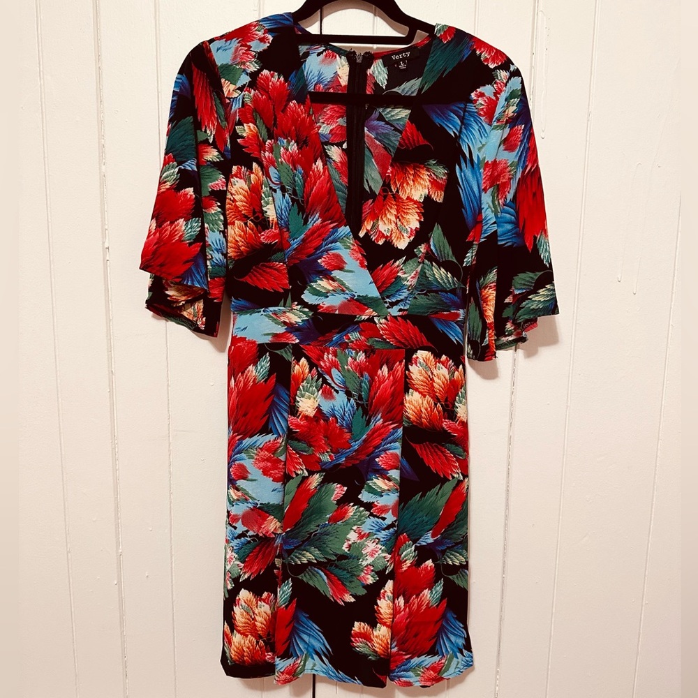V-Neck vibrant floral mini dress